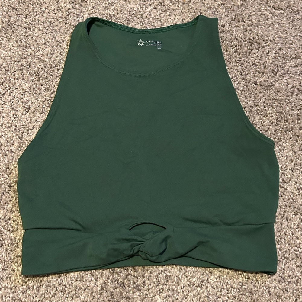 Offline by Aerie Real Me XTRA Twist Crop Tank Top Size S Forest Green - Picture 3 of 6